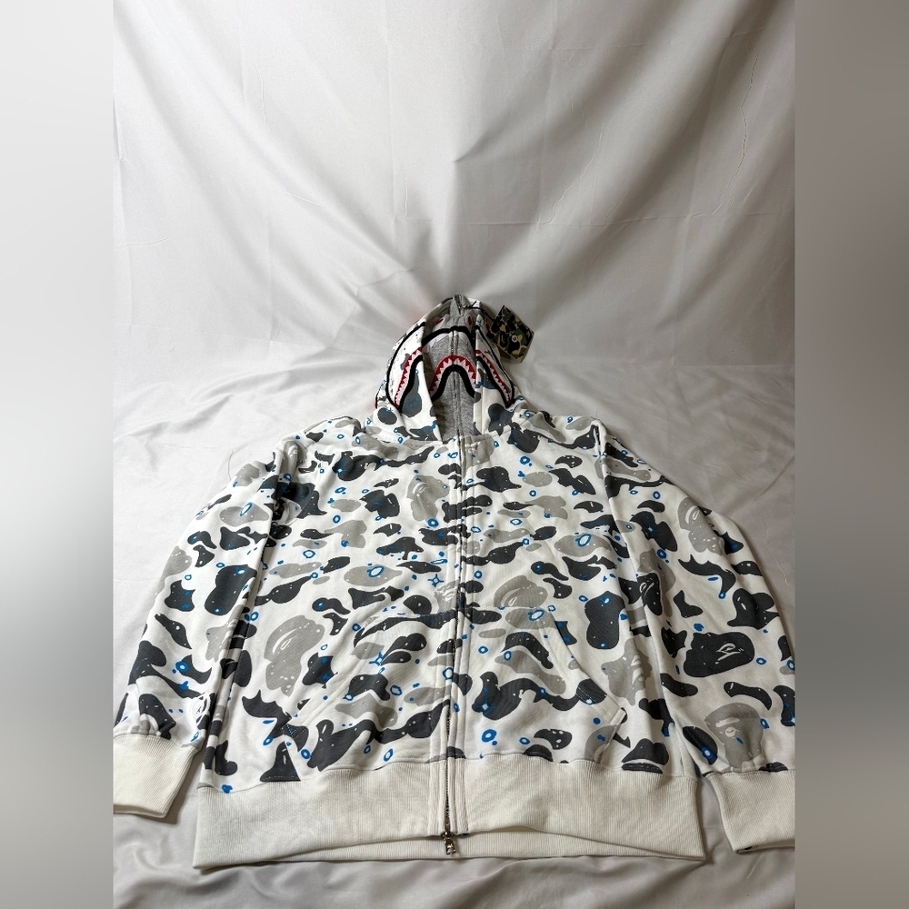 BAPE Space Camo Shark Full Zip Double Hoodie White
